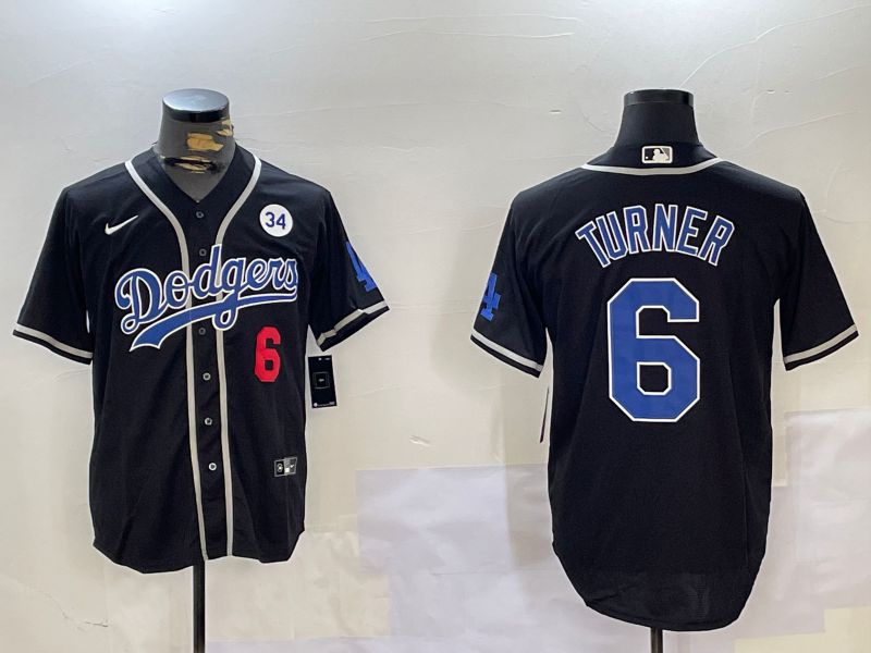 Men Los Angeles Dodgers #6 Turner Black Game 2024 Nike MLB Jersey style 11201